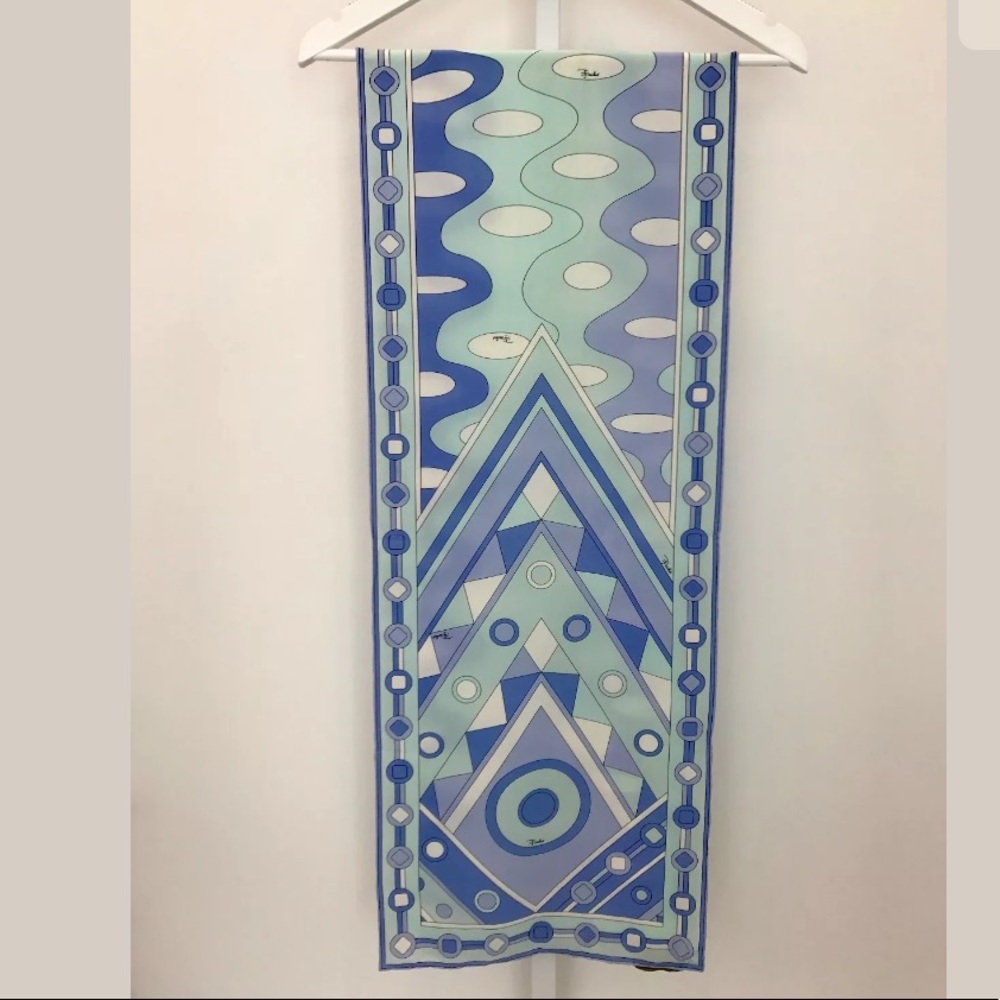 EMILIO PUCCI BLUE LAVENDER SILK OBLONG SCARF NWOTS! - Picture 5 of 14